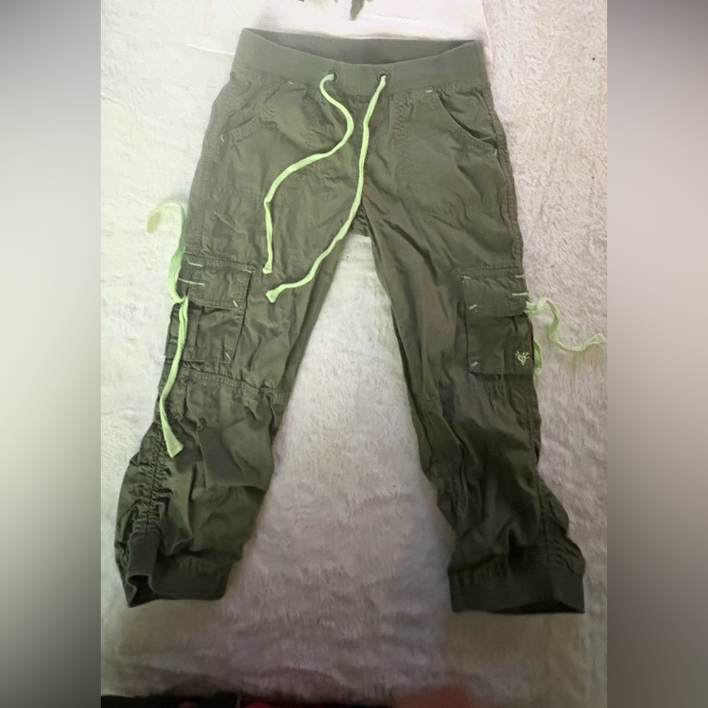 Justice Olive Green Cargo Pants with Neon Accents